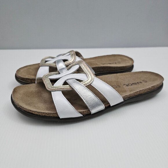 Naot Liv Slide Sandal Womens EU 40 Metallic Leather Cork Footbed Comfort Slip On - Picture 1 of 13